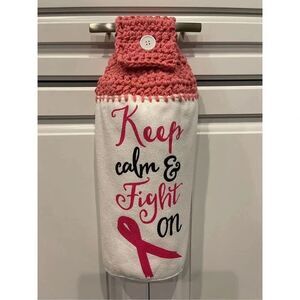 Crochet Top Kitchen Towel- Breast Cancer Awareness Keep Calm And Fight On